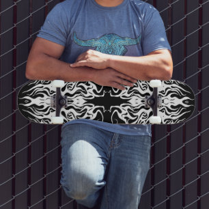 White Abstract Broken Heart Tribal Design Skateboard