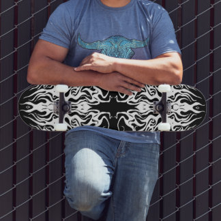 White Abstract Broken Heart Tribal Design Skateboard