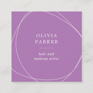 White Abstract Circle   Lavender Square Business Card