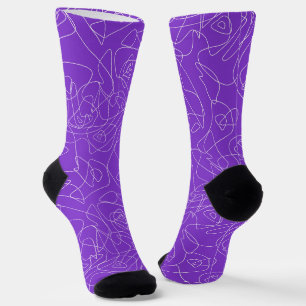 white abstract curved lines on a purple background socks