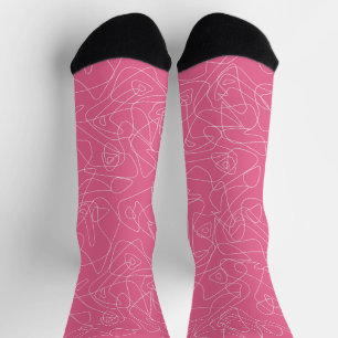 White abstract doodles on pink background socks