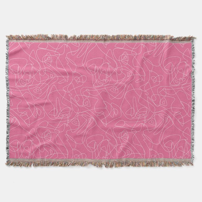 White abstract doodles on pink background throw blanket (Front)