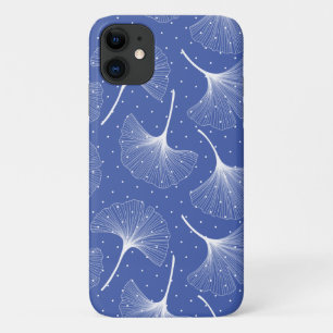 White abstract leaves pattern on blue Case-Mate iPhone case
