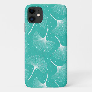 White abstract leaves pattern on mint-green Case-Mate iPhone case