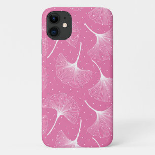White abstract leaves pattern on pink background Case-Mate iPhone case
