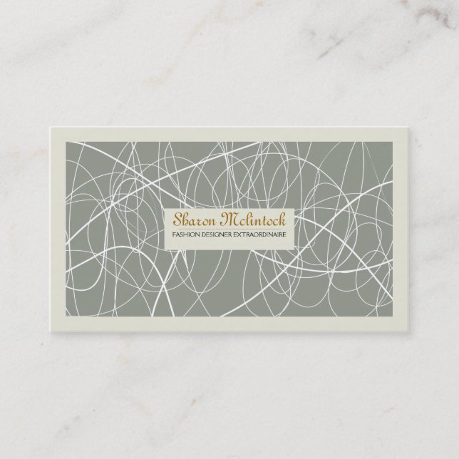 White Abstract Lines Business Card (Front)