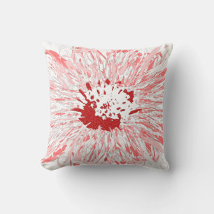 white Abstract Red and Pink African Daisy Flower Cushion