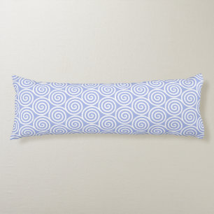 White Abstract Spiral Circles on Light Blue Body Cushion