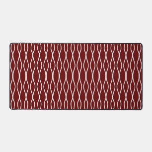 White Abstract Wavy Geometric Pattern on Maroon Desk Mat