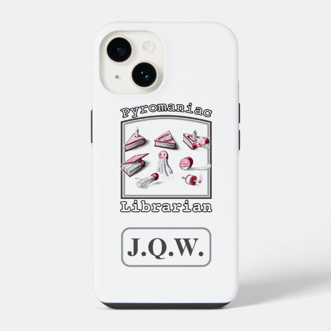 White Add Three Initials Pyromaniac Librarian iPhone Case (Back)
