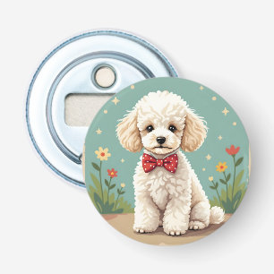 White adorable poodle with bow tie bottle opener