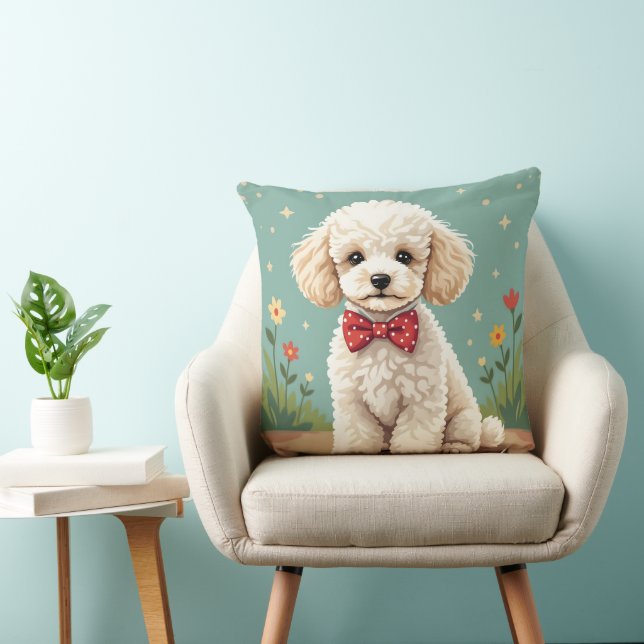 White adorable poodle with bow tie cushion (Chair)