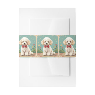 White adorable poodle with bow tie invitation belly band