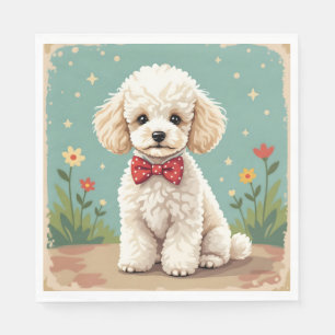 White adorable poodle with bow tie napkin
