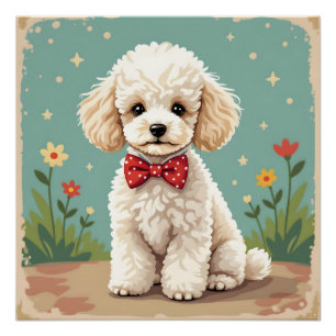 White adorable poodle with bow tie poster