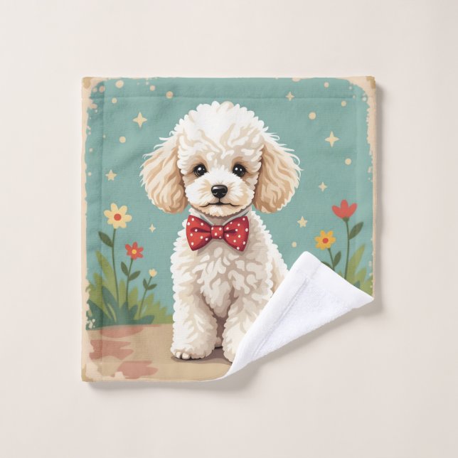 White adorable poodle with bow tie wash cloth (Wash Cloth)
