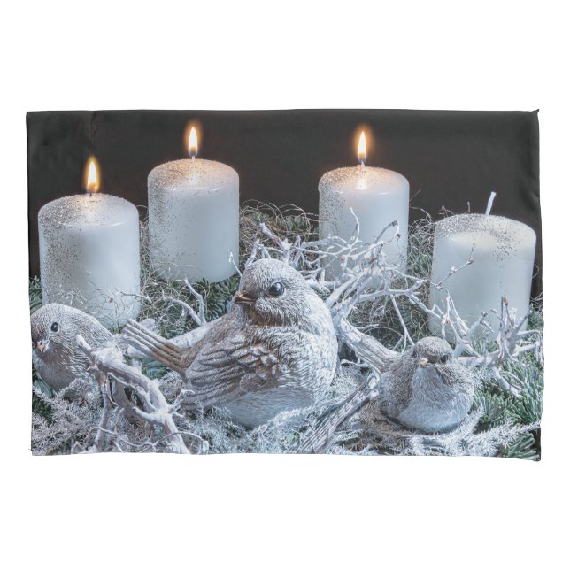 White Advent Wreath Pillowcase (Front)