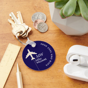 White Aeroplane with Name dark-blue Key Ring