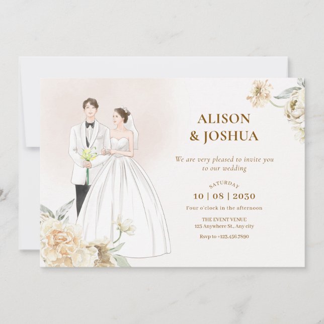 White aesthetic couple wedding invitation (Front)