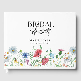 White Aesthetic Wildflowers Bridal Shower Guest Book