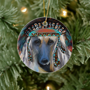 White Afghan Hound Ceramic Tree Decoration