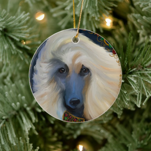 White Afghan Hound    Ceramic Tree Decoration (Tree)
