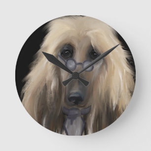 White Afghan Hound    Round Clock