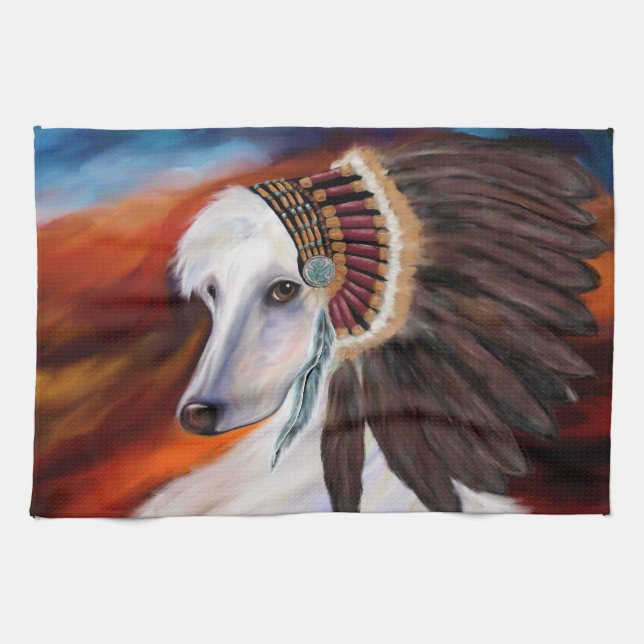 White Afghan Hound Tea Towel (Horizontal)
