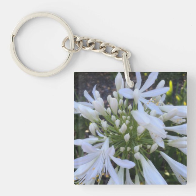 White Agapanthus Flowers Key Ring (Front)