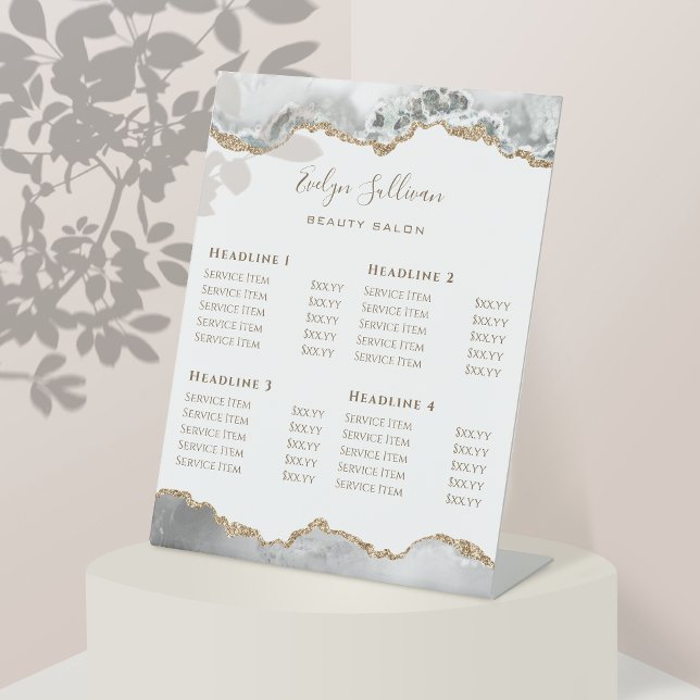 White Agate Beauty Salon Price List Pedestal Sign (Creator Uploaded)