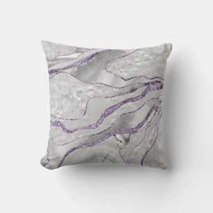 White Agate Lavender Glitter Glam #1 Cushion