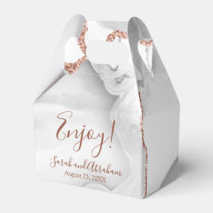 White Agate Rose Gold Glitter Wedding Favour Boxes