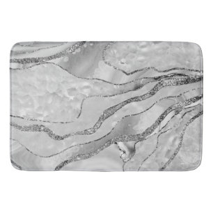 White Agate Silver Glitter Glam #1 (Faux Glitter)  Bath Mat