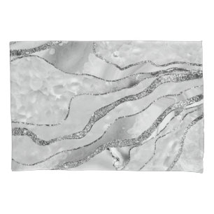 White Agate Silver Glitter Glam #1 (Faux Glitter)  Pillowcase