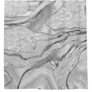 White Agate Silver Glitter Glam #1 (Faux Glitter)  Shower Curtain