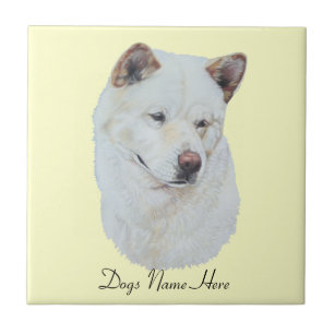 White akita realist dog portrait art design tile