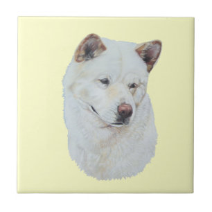 White akita realist dog portrait art tile