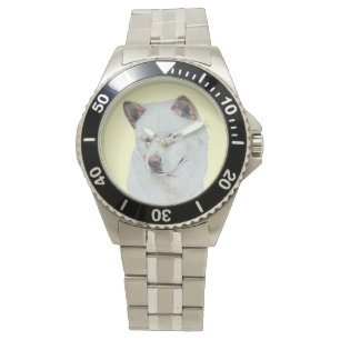 White akita realist dog portrait art watch