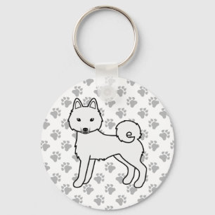 White Alaskan Klee Kai Cute Dog & Paws Key Ring