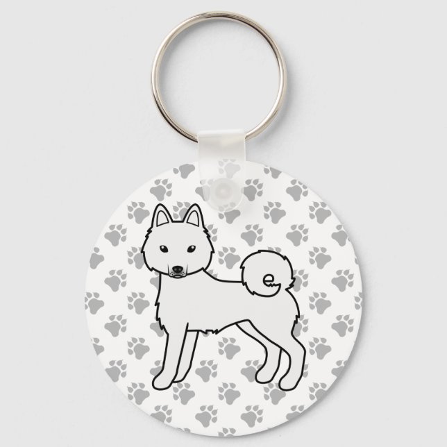 White Alaskan Klee Kai Cute Dog & Paws Key Ring (Front)