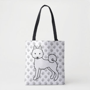 White Alaskan Klee Kai Cute Dog & Paws Tote Bag