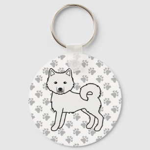 White Alaskan Malamute Cute Cartoon Dog & Paws Key Ring