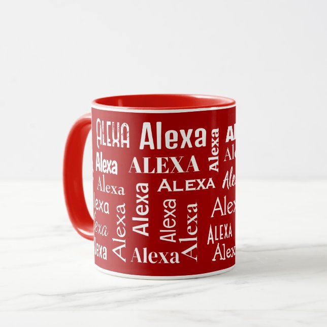 White ALEXA Name On Red Mug (Front Left)