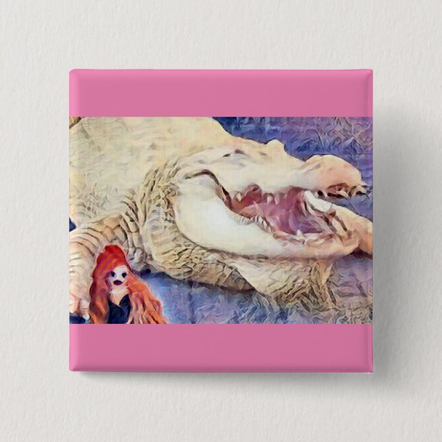 White Alligator & Pixie Friend 15 Cm Square Badge (Front)