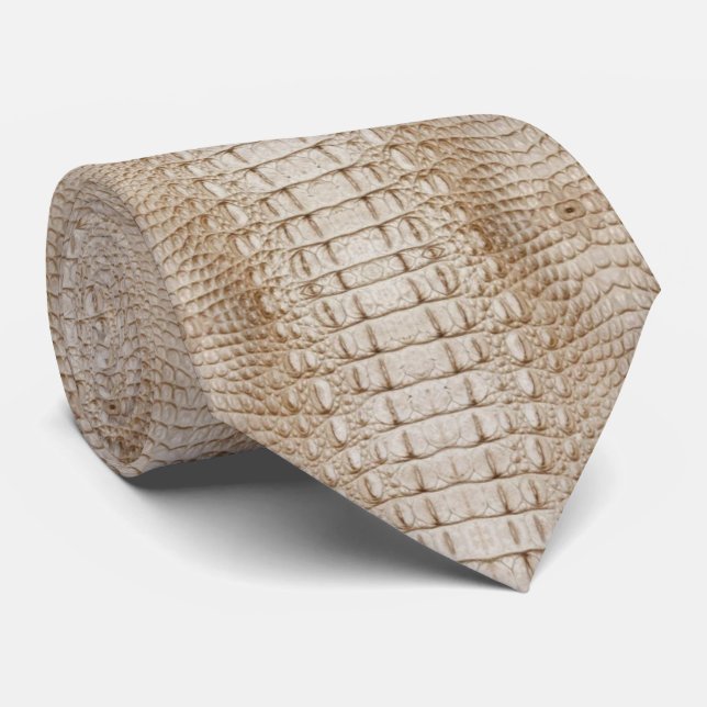 White Alligator Print neck tie (Rolled)