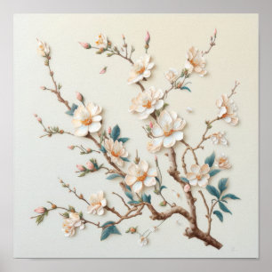 White Almond Blossoms Flower Art Print Poster