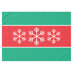 White Alpine Snowflakes Bright Green Red Stripes Tablecloth