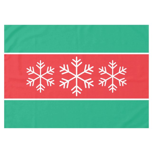 White Alpine Snowflakes Bright Green Red Stripes Tablecloth (Front (Horizontal))