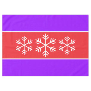 White Alpine Snowflakes Bright Purple Red Stripes Tablecloth
