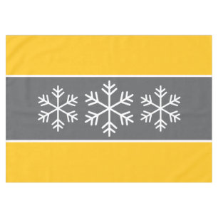 White Alpine Snowflakes Grey Bright Yellow Stripes Tablecloth